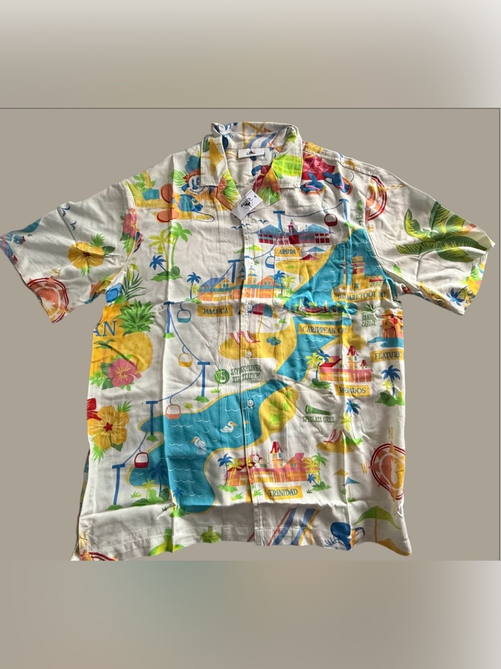 Disney's Caribbean Beach Resort Skyliner Map Camp Shirt Small NWT